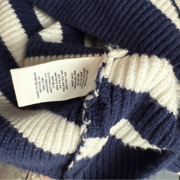 For the Republic Rugby Collar Navy & White Striped Lace up Nautical Soft Sweater - Picture 5 of 10